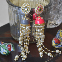 Load image into Gallery viewer, Bikhray Moti Chandelier Jhumkas
