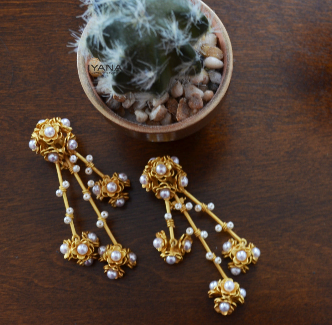 Triple Pearl Rose Danglers